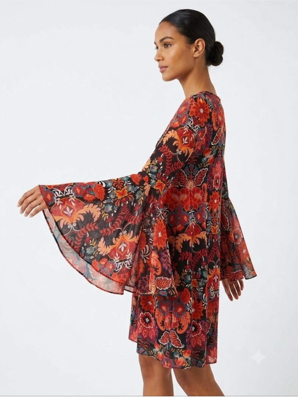 MSK Bohemian Floral Bell-Sleeve Dress - Red Floral